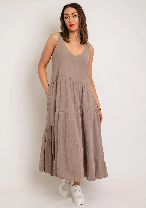 Boho dress – Dress with a relaxed, bohemian style, often featuring flowing fabric, ethnic prints, or vintage details.One Life Mar Cotton Aline Maxi Dress, Taupe