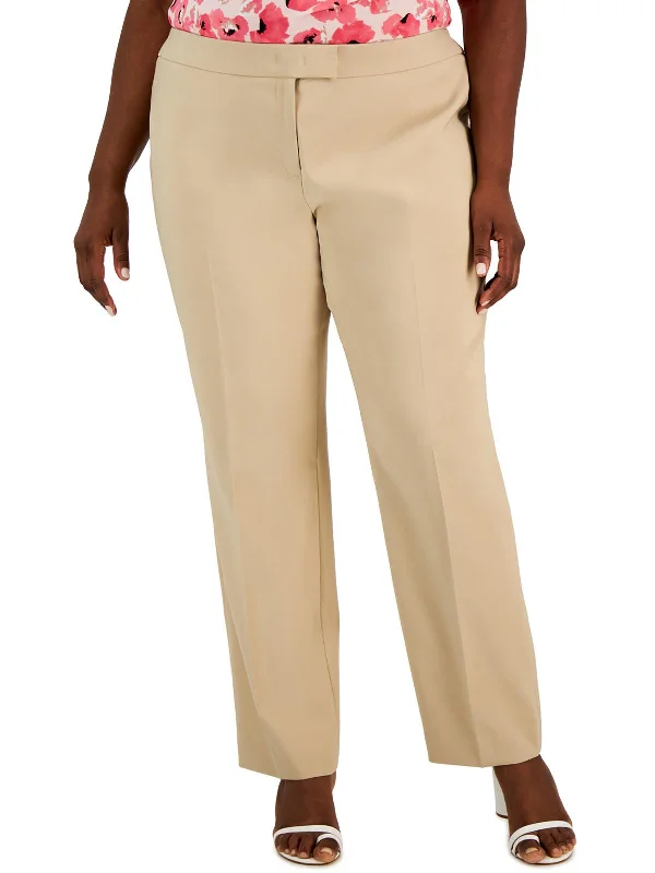 Button-front trousers – Trousers that feature a row of buttons along the waistband for a stylish detail.Plus Womens High Rise Khaki Straight Leg Pants