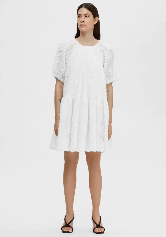 Cocktail dress – Dress typically worn for semi-formal events, often knee-length or slightly above.Selected Femme Manuela Textured Shift Dress, Creme