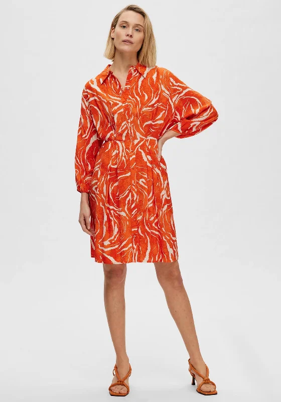 Tulle dress – Dress made with soft, voluminous tulle fabric, often worn for formal occasions or as part of a bridal outfit.Selected Femme Sirine Print Shirt Dress, Orangeade