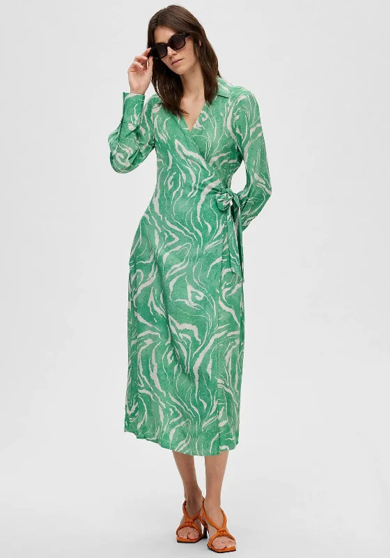 Belted dress – Dress with a belt or waist tie, offering definition and shaping at the waist.Selected Femme Sirine Wrap Maxi Dress, Absinthe Green