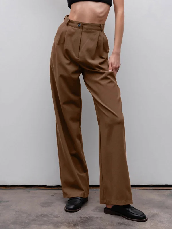 High-waisted trousers – Trousers that sit above the waistline for a flattering, elongating look.BerryBetty - Smart Pleat Straight Leg Pants