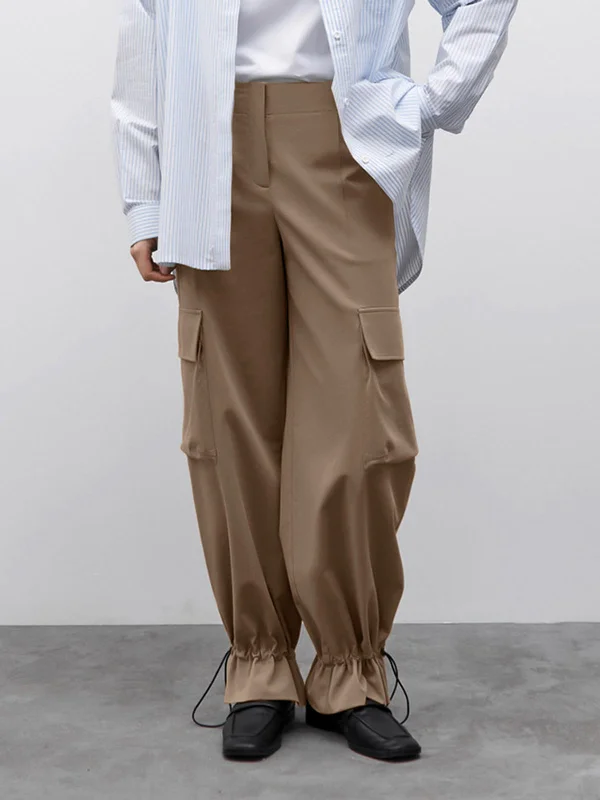 Straight-leg trousers – Trousers with a consistent width from hip to ankle, not tapered or flared.BerryBetty - Street Drawstring Pockets Cargo Pants