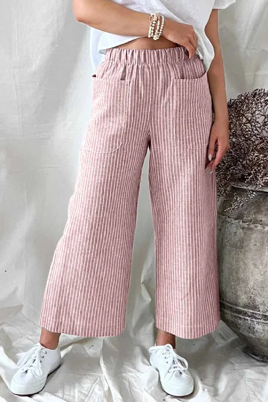 Checkered trousers – Trousers with a plaid or checkered pattern, adding a bold touch to your wardrobe.BerryBetty - Striped Pocket Straight Leg Trouser Pants