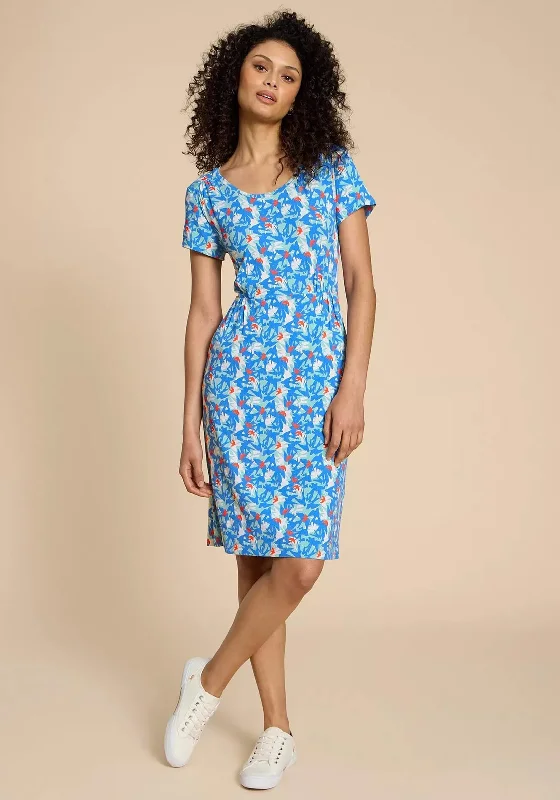 Halterneck dress – Dress with straps that tie around the neck, leaving the shoulders and back exposed.White Stuff Tallie Eco Vero Jersey Dress, Teal Print