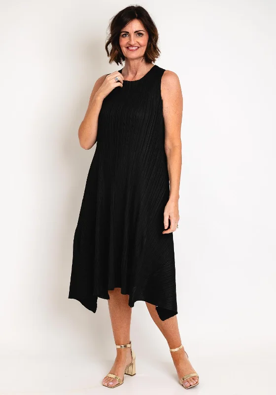 Fit-and-flare dress – Dress that is fitted at the top and flares out at the bottom, offering a feminine and flattering shape.Thanny Pleated Hankerchief Hem Dress, Black