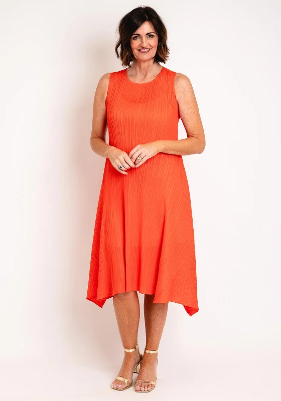 Cocktail dress – Dress typically worn for semi-formal events, often knee-length or slightly above.Thanny Pleated Hankerchief Hem Dress, Orange