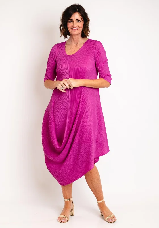 Midi dress – Dress that falls to the mid-calf, giving a balanced, modest, yet stylish appearance.Thanny Pleated Drape Hem Dress, Purple