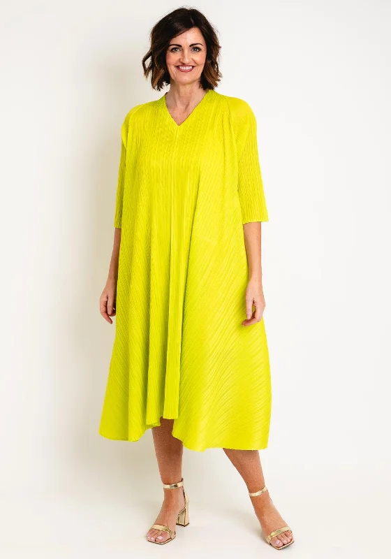 Sundress – Light, sleeveless dress typically worn in warm weather, often made from cotton or linen.Thanny Pleated V One Size Dress, Lime Green