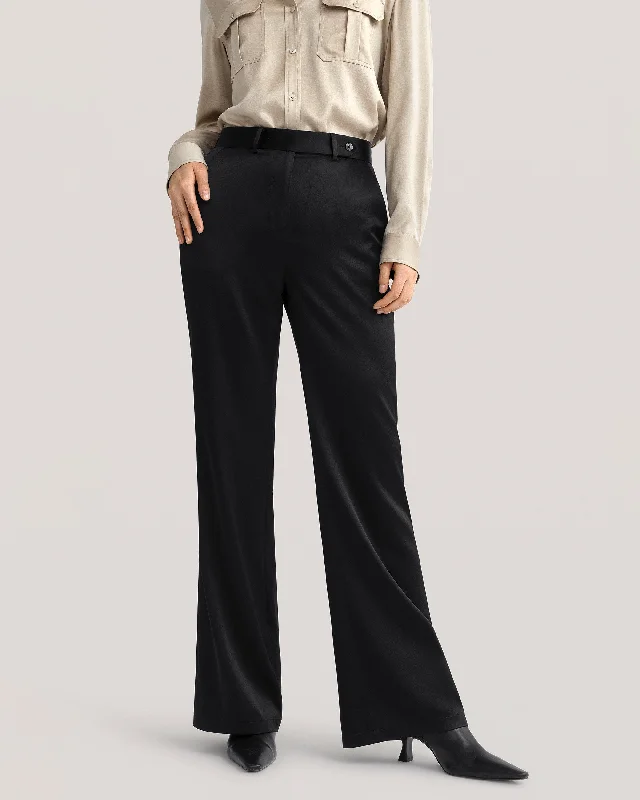 Denim trousers – Made from denim fabric, often resembling jeans but styled as more formal trousers.The Albo Micro-Flare Silk Pants for Women