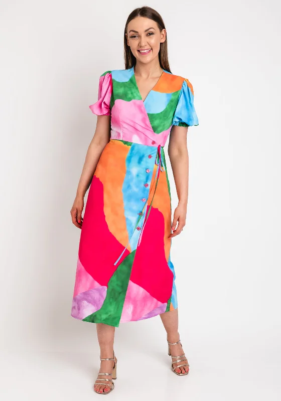 Tea-length dress – Dress that falls between the knee and ankle, perfect for more formal or vintage-inspired occasions.This Girl’s Curiosity Buttoned Wrap Midi Dress, Multi