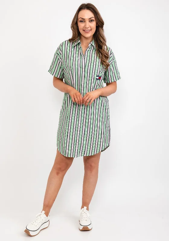 Bodycon dress – Tight-fitting dress that hugs the body and emphasizes curves.Tommy Jeans Womens Stripe Shirt Dress, Coastal Green