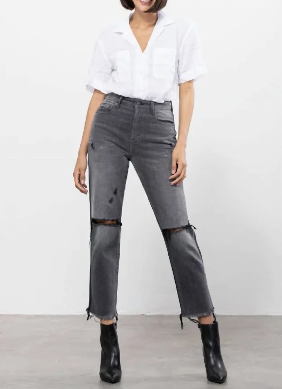 Denim trousers – Made from denim fabric, often resembling jeans but styled as more formal trousers.Two Tone Trecey High Rise Straight Jean in Black