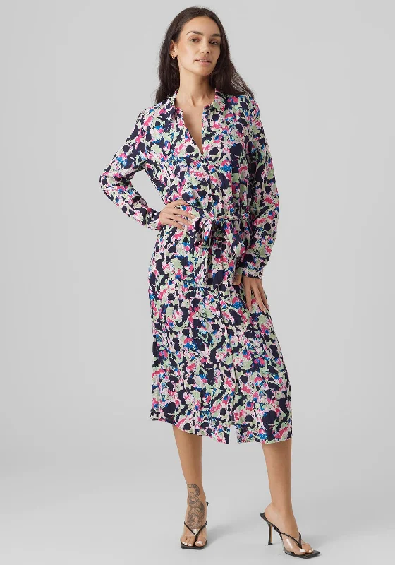 Halterneck dress – Dress with straps that tie around the neck, leaving the shoulders and back exposed.Vero Moda Bonni Print Shirt Dress, Navy Blazer Multi