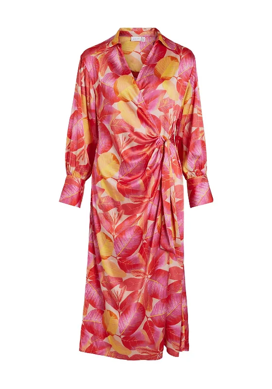 Maxi dress – Long dress that typically reaches the ankles or floor, offering a flowing and elegant look.Vila Leaf Print Wrap Maxi Dress, Tigerlily