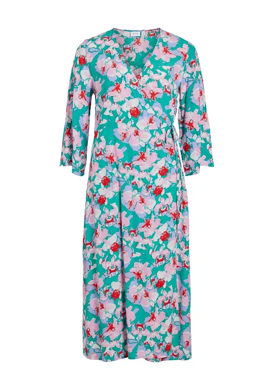 Corset dress – Dress designed with a built-in corset or lace-up feature to create a cinched, structured waist.Vila Kikki Floral Wrap Midi Dress, Alhambra