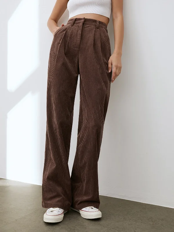 Flared trousers – Trousers with a gradual flare from the knee down, often associated with retro or 1970s fashion.BerryBetty - Wide Leg Pleated Corduroy Pants