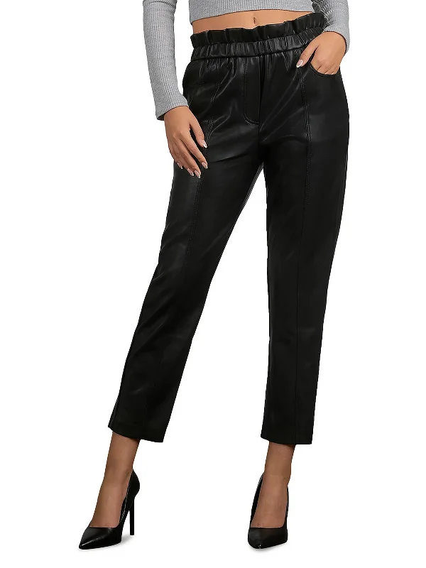 Wide-leg trousers – Trousers with a loose, flared fit from the hips down to the ankles.Womens Faux Leather Flat Front Paperbag Pants