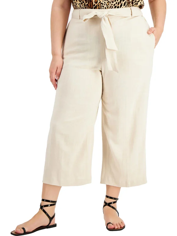 Wide-waistband trousers – Trousers with a thick waistband, often providing a more structured or comfortable fit.Womens Linen Blend Relaxed Fit Capri Pants