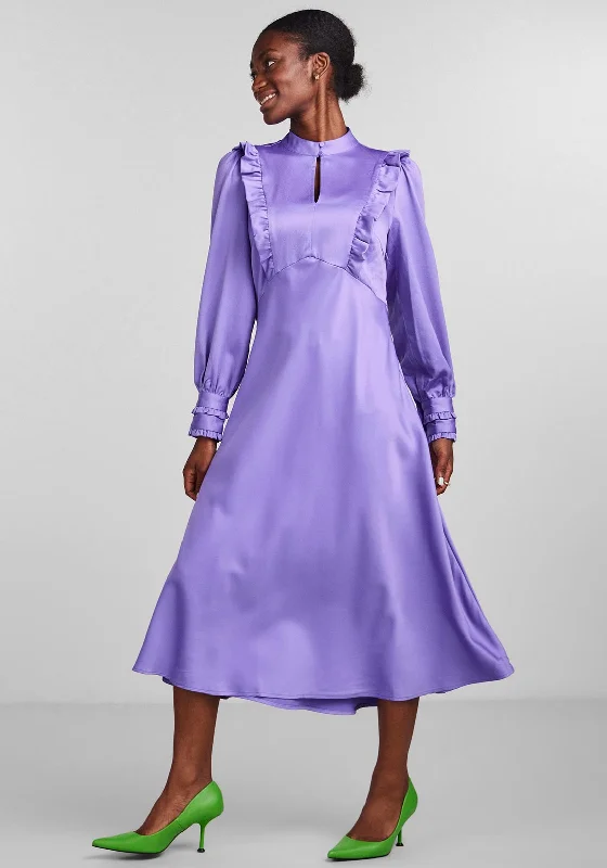 Midi dress – Dress that falls to the mid-calf, giving a balanced, modest, yet stylish appearance.Y.A.S Dahlia Ruffle Midi Dress, Purple