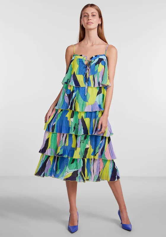 Bodycon dress – Tight-fitting dress that hugs the body and emphasizes curves.Y.A.S Pimo Abstract Print Frill Midi Dress, French Blue