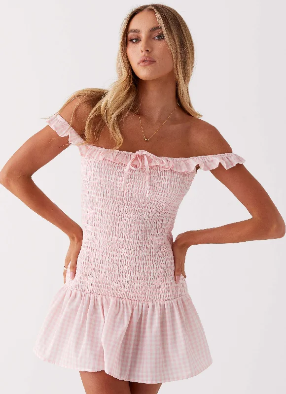 Chiffon skirt – Lightweight, semi-sheer skirt made from chiffon fabric for a breezy and elegant look.Anica Mini Dress - Pink Gingham