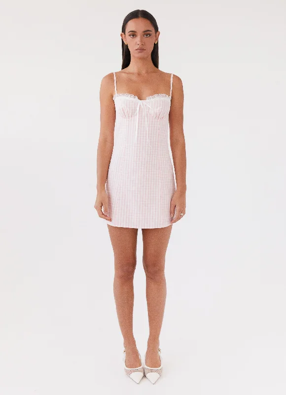 Button-front skirt – Skirt with a row of buttons down the front for a vintage-inspired look.Bellissima Bustier Mini Dress - Pink Gingham