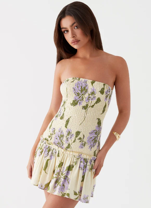 Slip skirt – A silky or satin skirt that mimics a slip dress, often worn for a smooth, elegant look.Break From Toronto Linen Mini Dress - Yellow Purple Floral