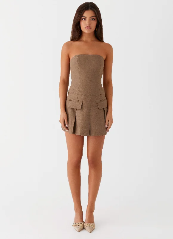 Mini skirt – Very short skirt, typically above the knee.Deal-Breaker Mini Dress - Brown Beige