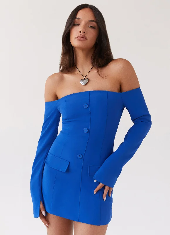 Belted skirt – Skirt that includes a belt at the waist for added detail and definition.Dominique Blazer Mini Dress - Cobalt