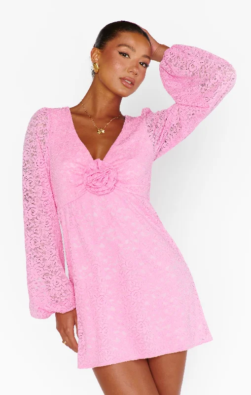 Mini skirt – Very short skirt, typically above the knee.Rosetta Mini Dress ~ Pink Lovely Lace