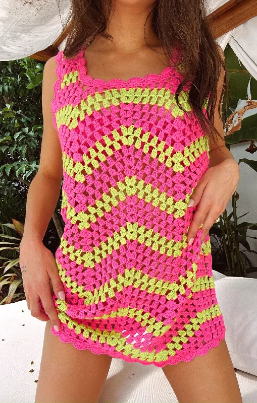 Pencil skirt with slit – A pencil skirt that includes a slit at the back or side, adding a more sophisticated or sexy element.Tara Mini Dress ~ Watermelon Wave Crochet