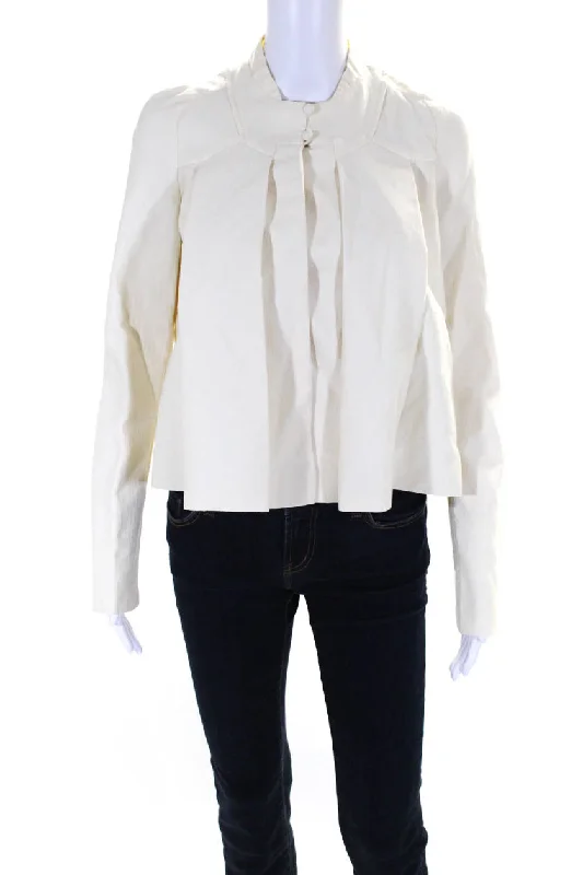 Herringbone – A distinct V-shaped woven patternCarolina Herrera Women's Round Neck Long Sleeves Button Up Jacket Beige