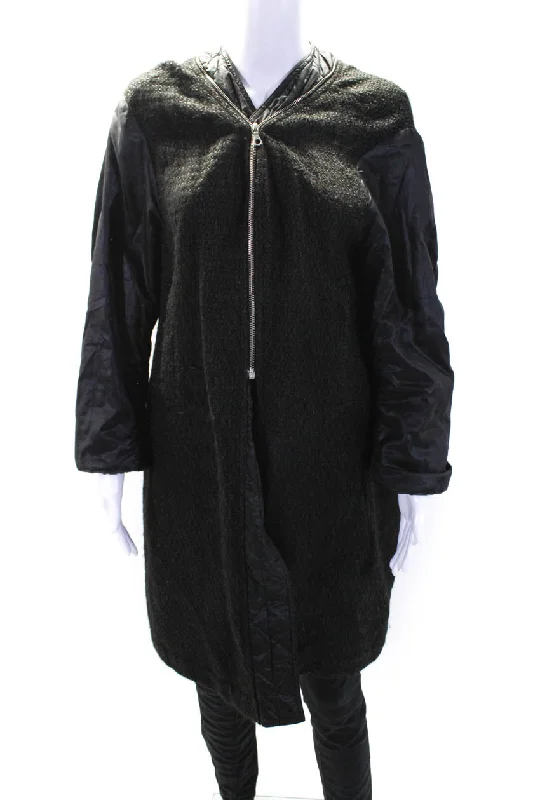 Hooded – With a hoodDries Van Noten Womens Textured Zipped Front Slit Jacket Black