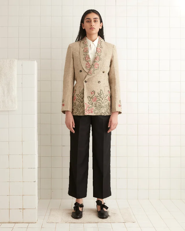 Cropped – Short in length, above the waistEmbroidered Trumpetflower Suit Jacket