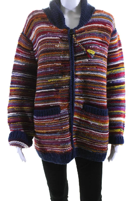 Down-filled – Filled with down feathers for insulationFrantic Andrea Venturini Womens Thick Knit Sweater Jacket Multicolor Medium