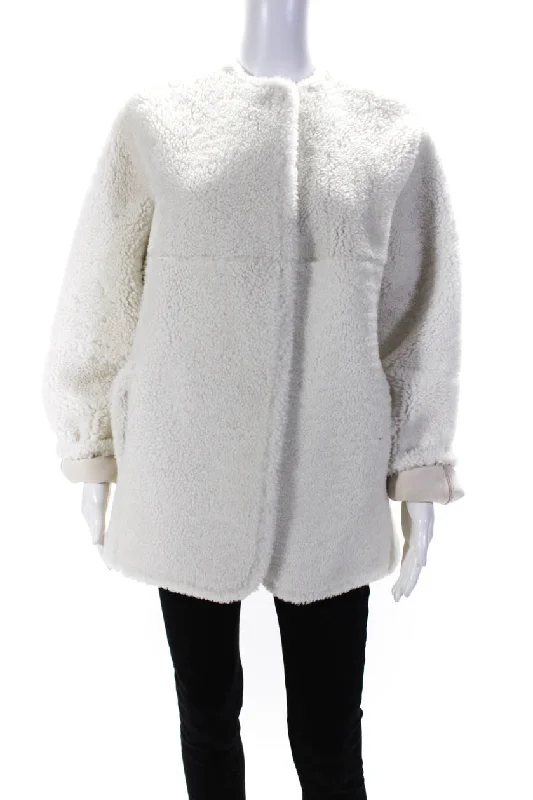 Reversible – Can be worn inside out, two looks in oneLafayette 148 New York Womens White Fur Dyed Lamb Reversible Coat