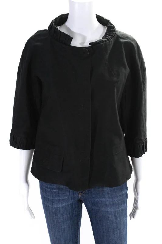 Herringbone – A distinct V-shaped woven patternMarc Jacobs Womens Black Cotton Front Pocket Crew Neck 3/4 Sleeve Jacket