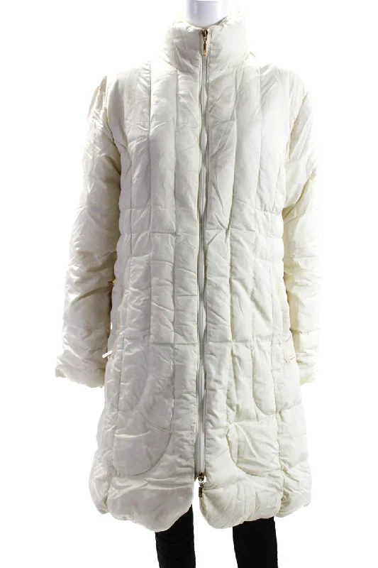 Fleece-lined – With soft fleece inside for warmthMoncler Womens Long Down Filled Full Zip Puffer Coat Ivory