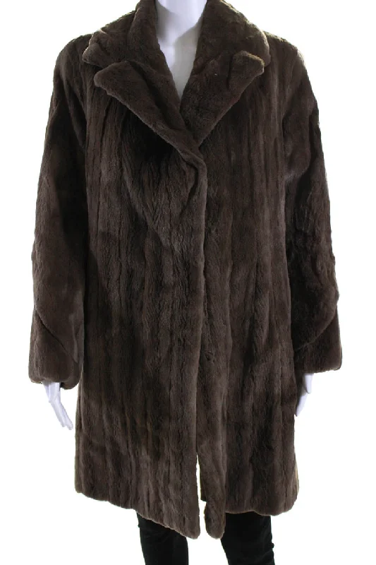 Double-breasted – Two rows of buttons for a stylish, structured lookPhil M Stupp Womens Long Sheared Rabbit Fur Hook & Eye Coat Brown