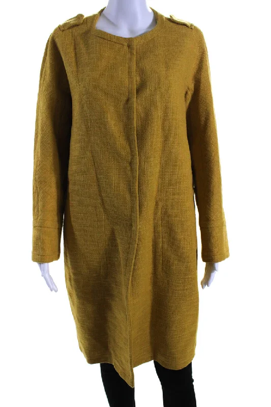 Button-down – With buttons, button closure'S Max Mara Womens Cotton Woven Long Sleeve Mid Length Pea Coat Yellow