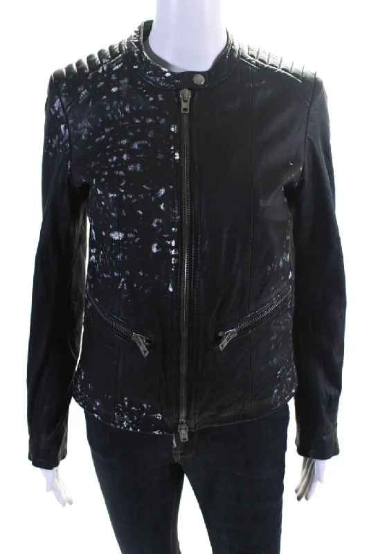 Warm – Insulated, cozyS.W.O.R.D Womens Front Zip Paint Splatter Leather Jacket Black White