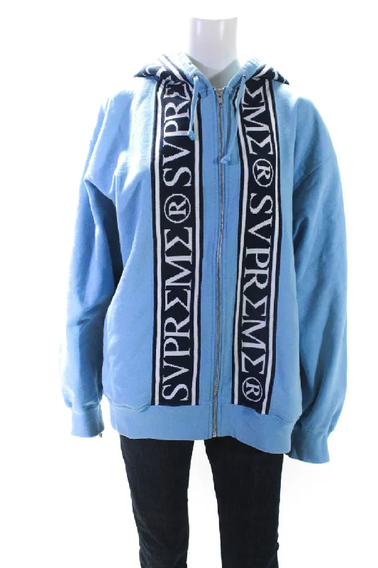 Padded – With extra filling for warmthSupreme Unisex Oversize Hooded Fraternity Lettering Zip Jacket Light Blue Large