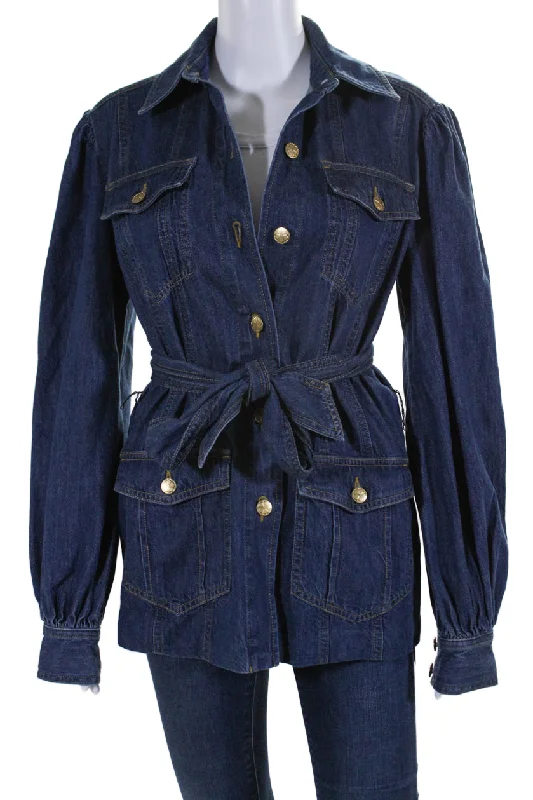 Reversible – Can be worn inside out, two looks in oneTrina Turk Womens Denim Button Down Belted Odetta Jacket Blue Cotton