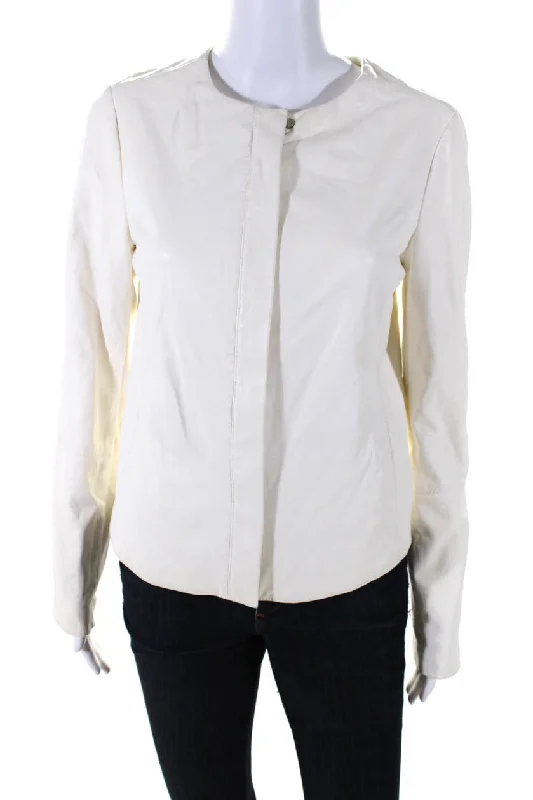 Herringbone – A distinct V-shaped woven patternVince Womens Leather Full Zipper Light Jacket White