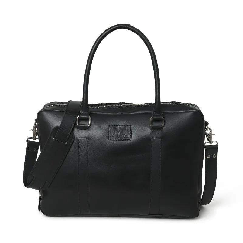 Dixon Black Buffalo Leather Laptop Briefcase