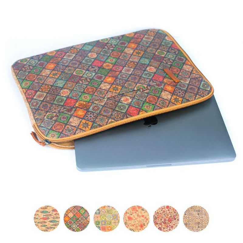 Flash Sale Natural Cork and Printed Notebook Laptop Sleeve - BAGF-074