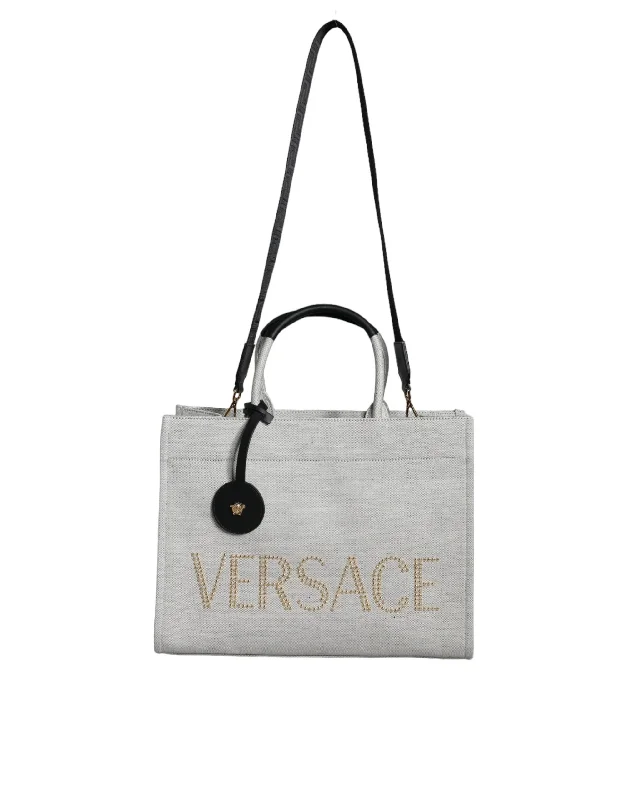 Versace  Top Handle Canvas Leather Logo Crossbody Tote Women's Bag