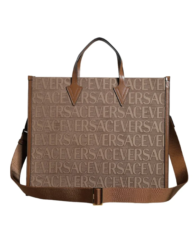 Versace  Top Handle Jacquard Leather Logo Crossbody Tote Women's Bag