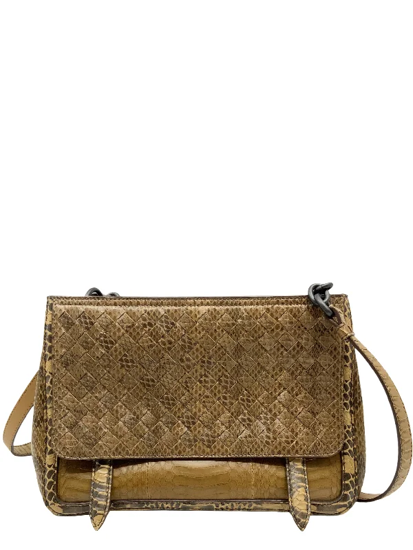 Bottega Veneta Woven Snakeskin Double Top Zip Bag NWT